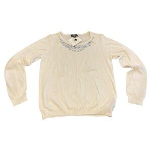 Jessica Cream Sweater with Jeweled Neckline